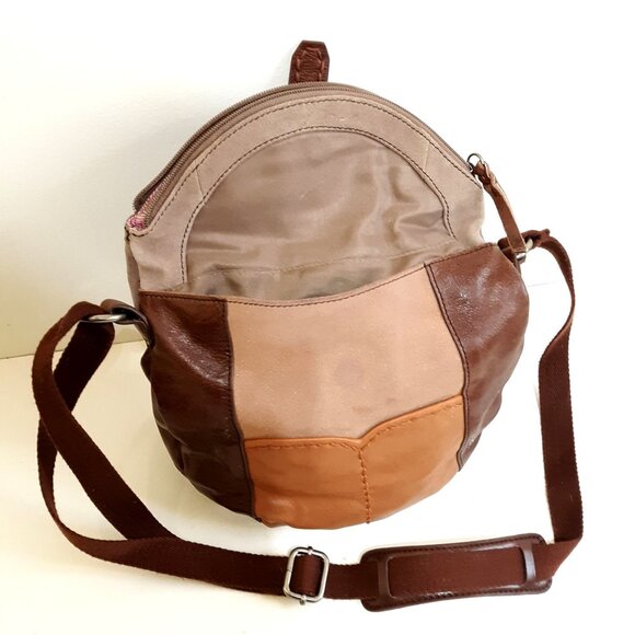 The Sac Tri Color Leather Hobo Satchel Brown Crossbody - Picture 2 of 7